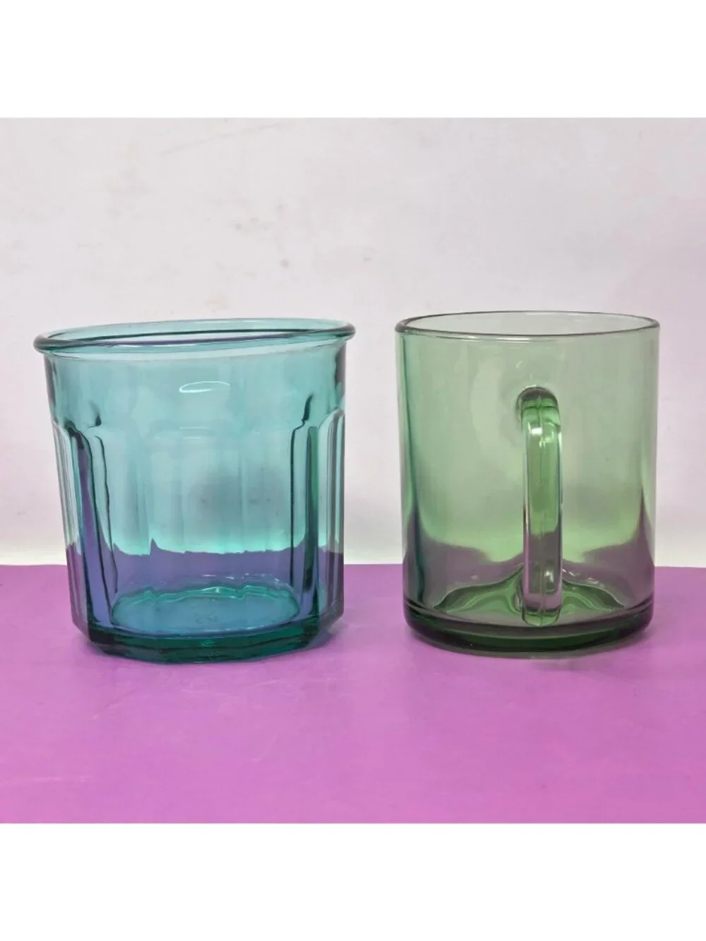 Vintage France‎ Glass Tumbler & Green Mug Lot Retro MCM Colored Glass Drinkware
